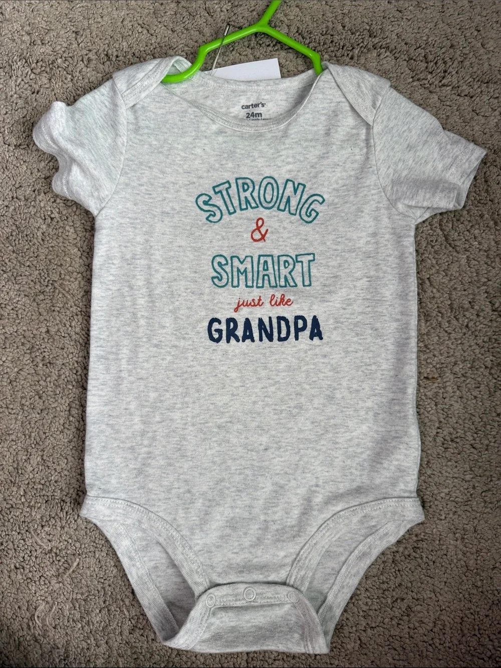 👶 5/$10!! 24MO Carter's Light Gray 'Strong & Smart Just Like Grandpa' One-Piece